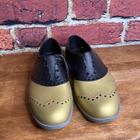 BIION Oxford Saddle Spikeless Golf Shoe - Black/Gold Size 7 - Picture 8 of 13